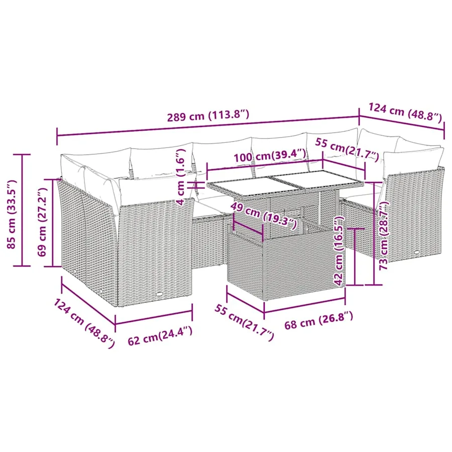 Salon de jardin avec coussins 8 pcs beige résine tressée - 12