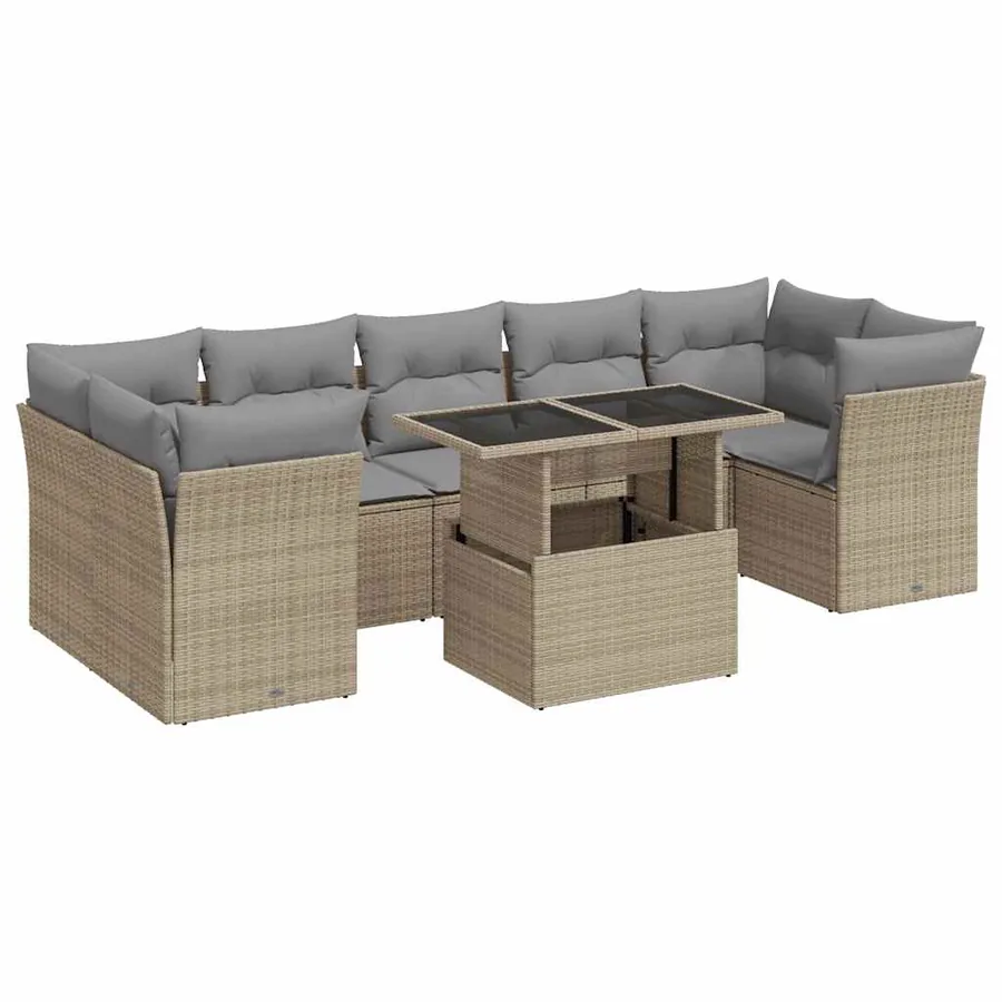 Salon de jardin avec coussins 8 pcs beige résine tressée - 2