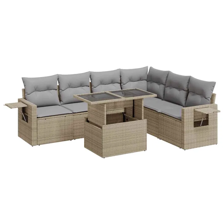 Salon de jardin avec coussins 7 pcs beige résine tressée - 2