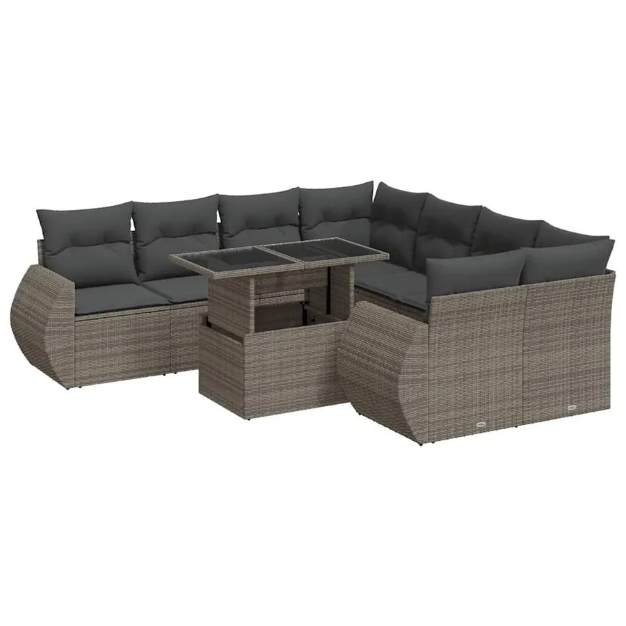 Salon de jardin 9 pcs avec coussins gris résine tressée - 2