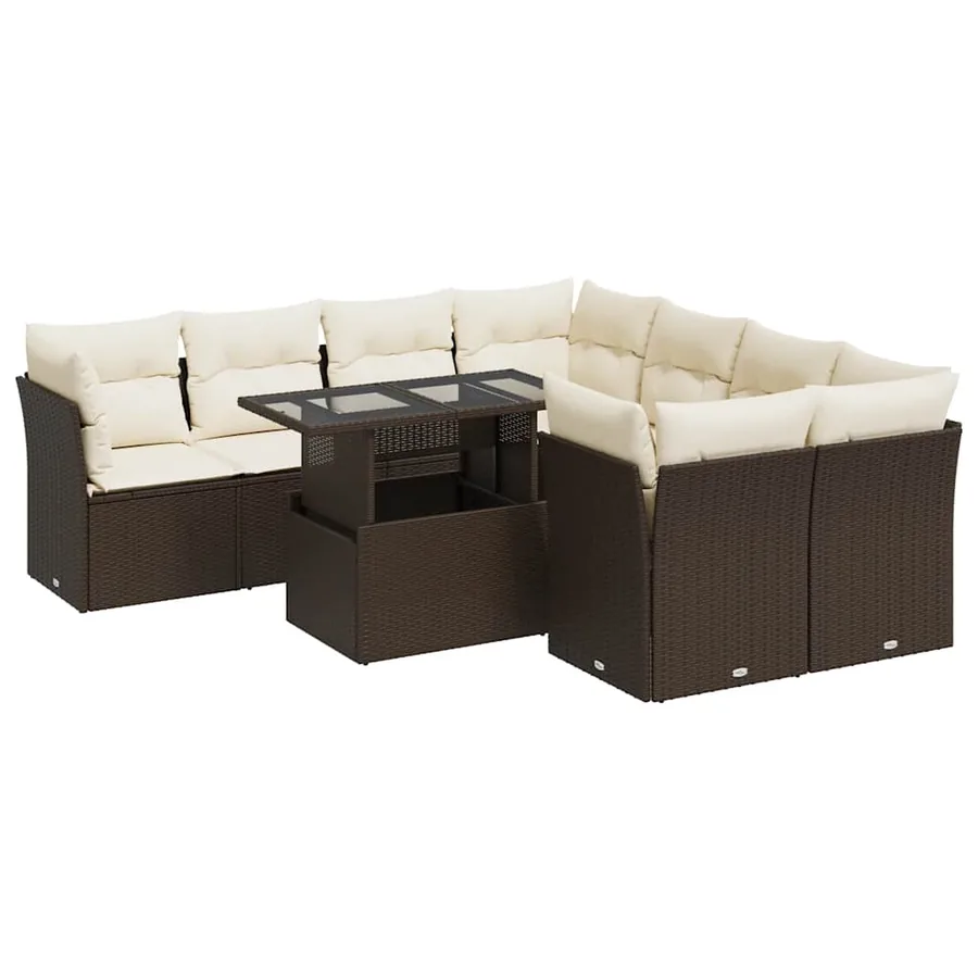 Salon de jardin avec coussins 9 pcs marron résine tressée - 2
