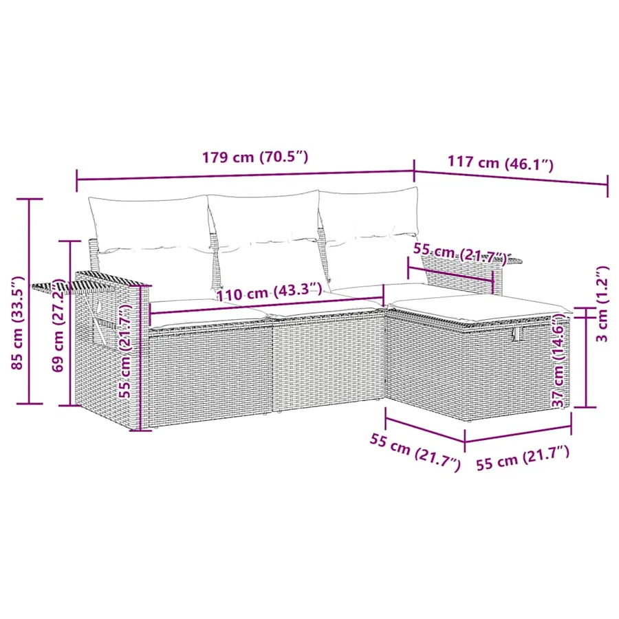 Salon de jardin 4 pcs avec coussins gris clair résine tressée - 13