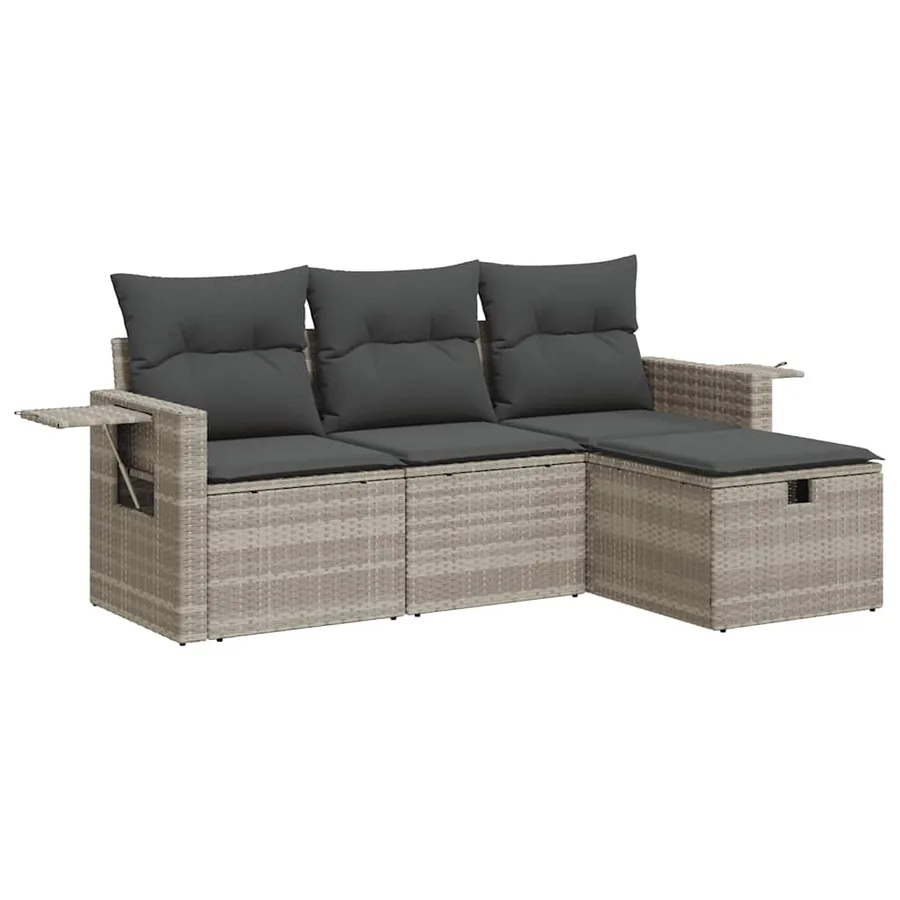 Salon de jardin 4 pcs avec coussins gris clair résine tressée - 2