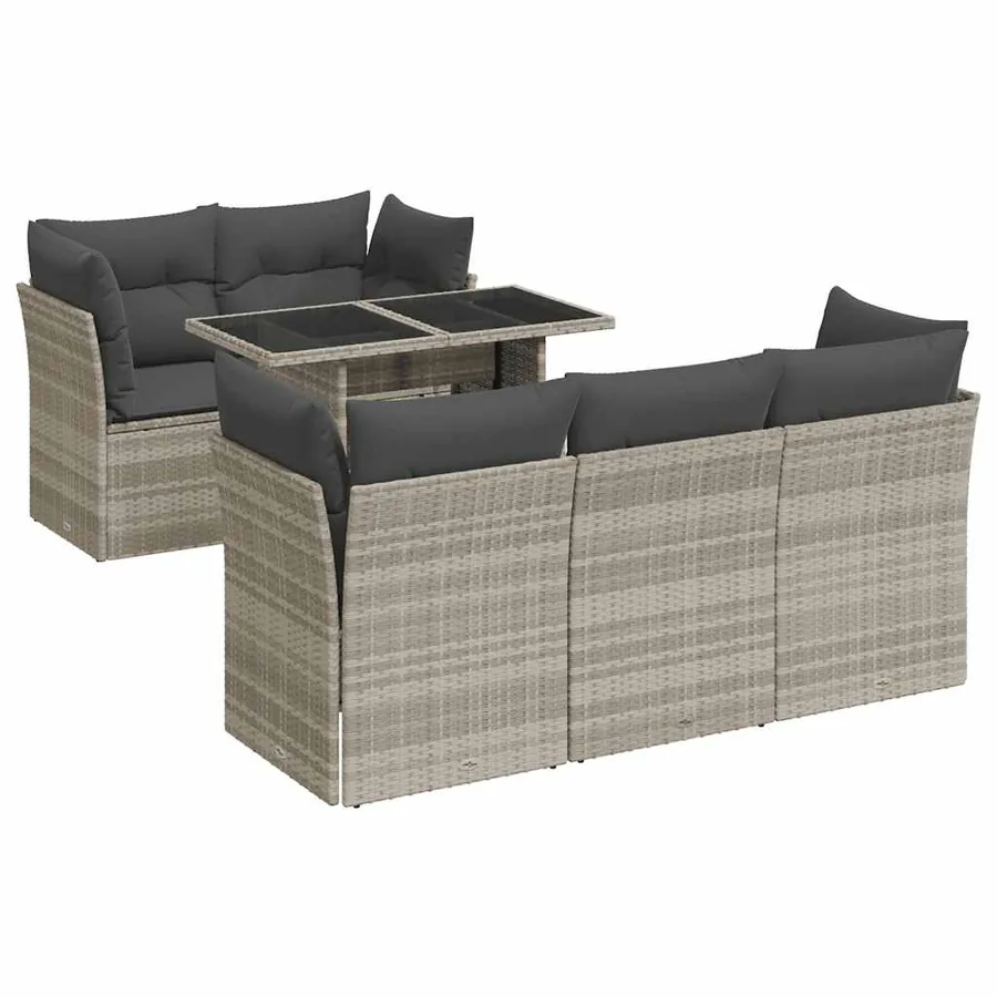 Salon de jardin 6 pcs avec coussins gris clair résine tressée - 2