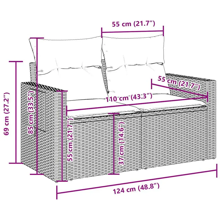 Salon de jardin avec coussins 7 pcs gris résine tressée - 17