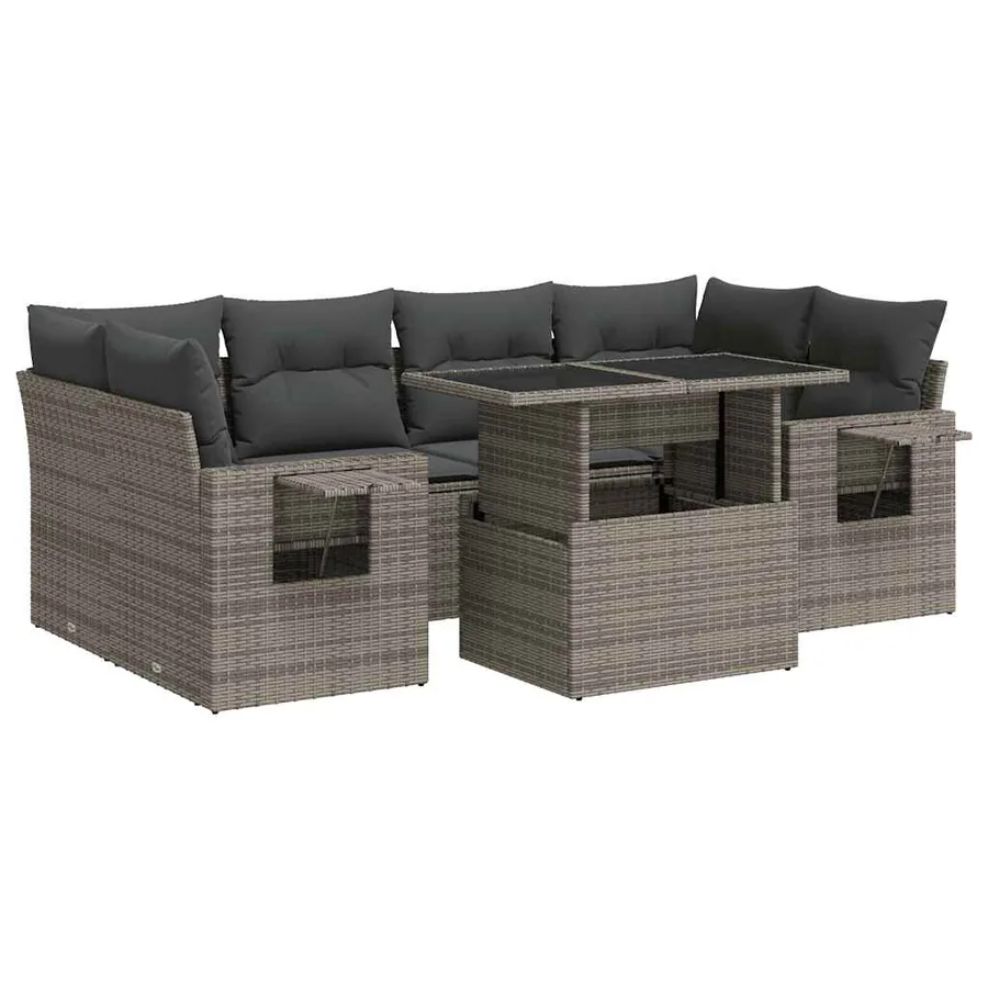 Salon de jardin avec coussins 7 pcs gris résine tressée - 2