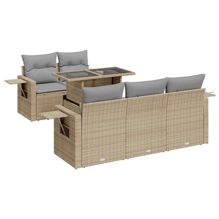 Salon de jardin avec coussins 6 pcs beige résine tressée - 2