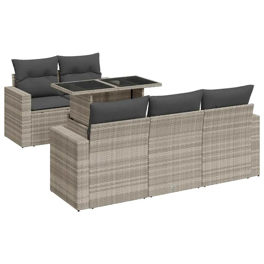 Salon de jardin 6 pcs avec coussins gris clair résine tressée - 2