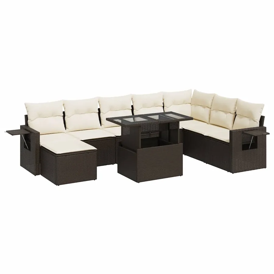 Salon de jardin avec coussins 9 pcs marron résine tressée - 2