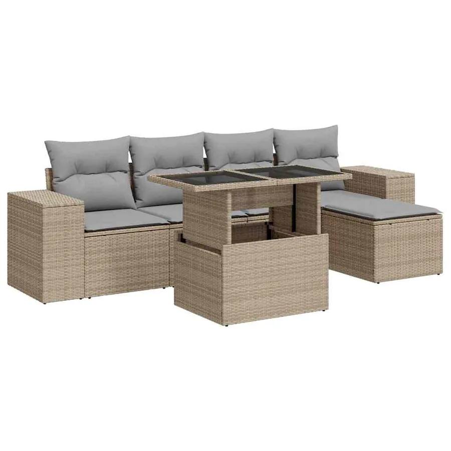 Salon de jardin avec coussins 6 pcs beige résine tressée - 2
