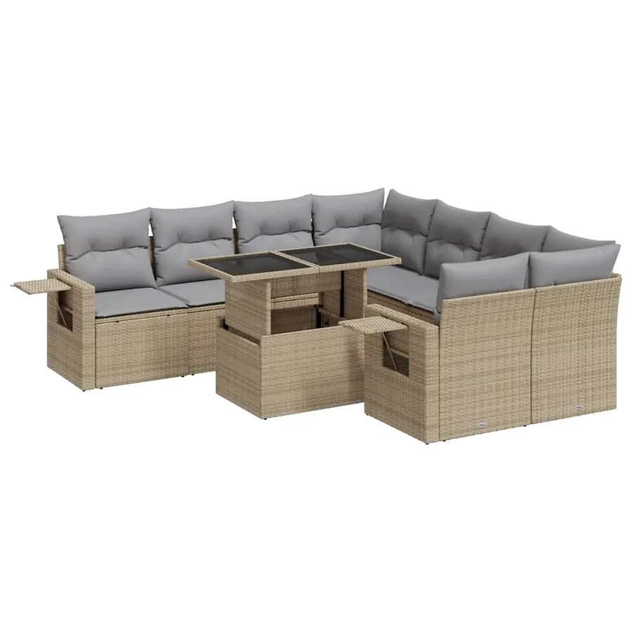 Salon de jardin avec coussins 9 pcs beige résine tressée - 2