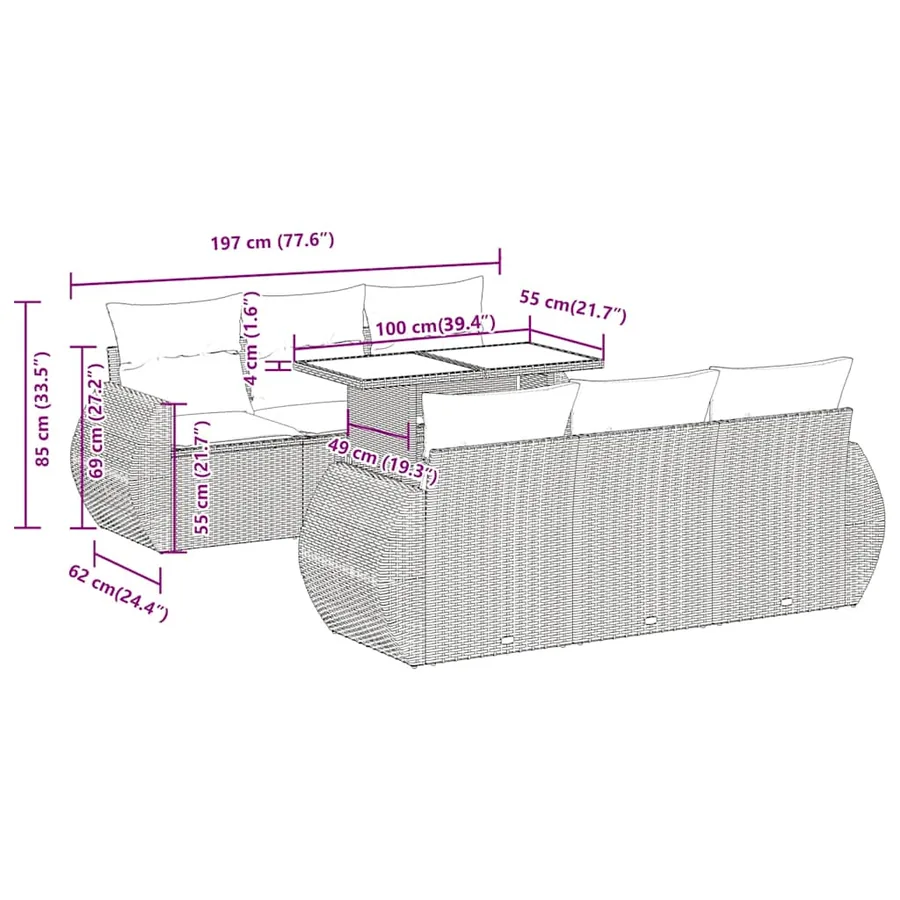 Salon de jardin avec coussins 7 pcs gris résine tressée - 12