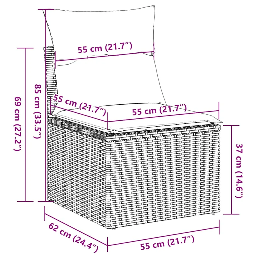 Salon de jardin avec coussins 7 pcs gris résine tressée - 13