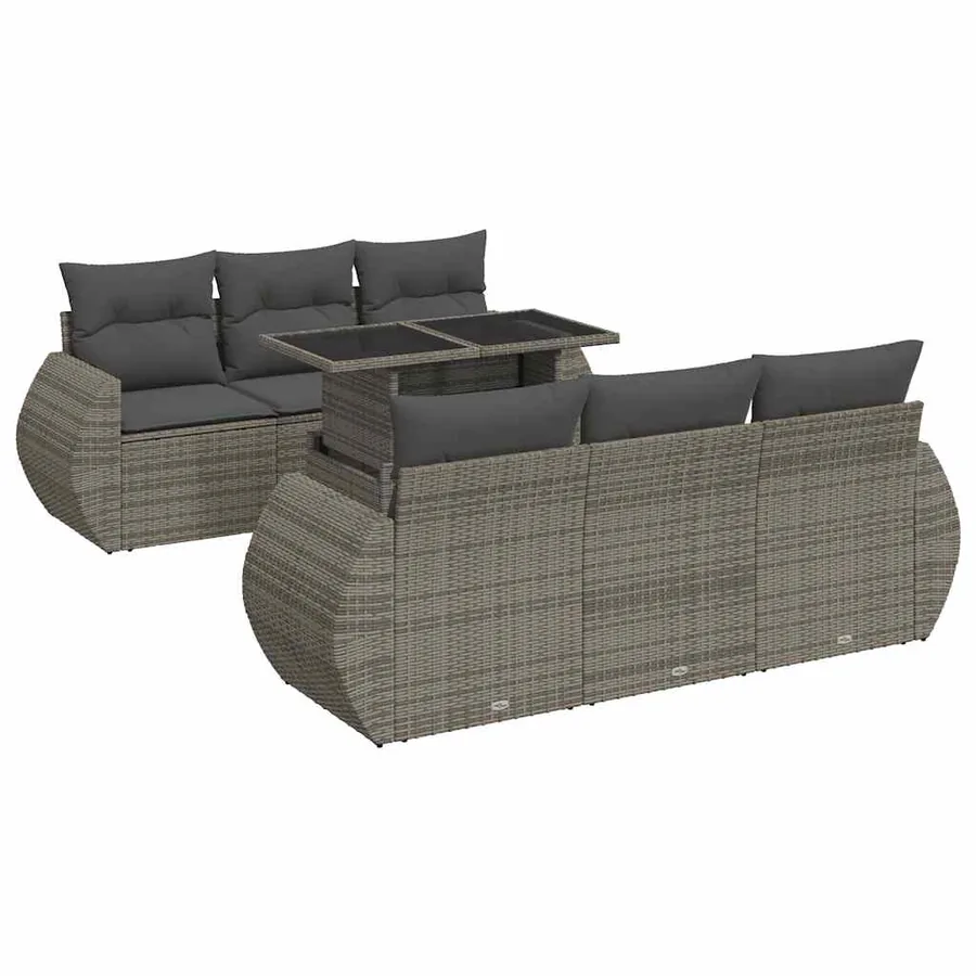 Salon de jardin avec coussins 7 pcs gris résine tressée - 2
