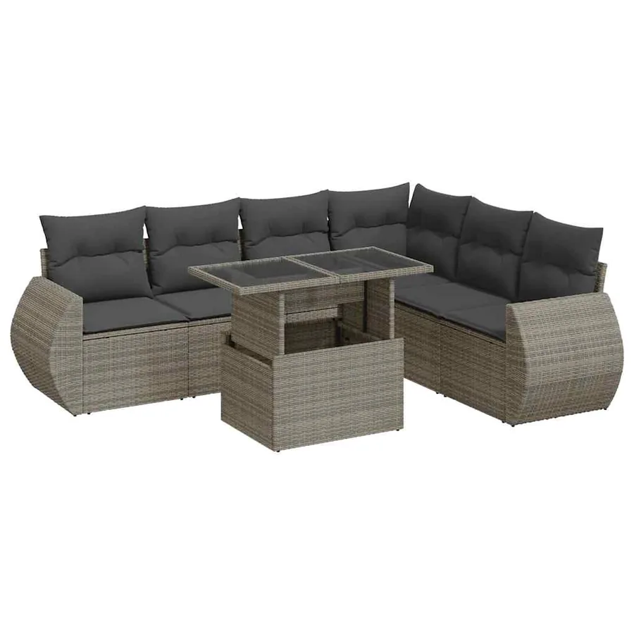 Salon de jardin avec coussins 7 pcs gris résine tressée - 2