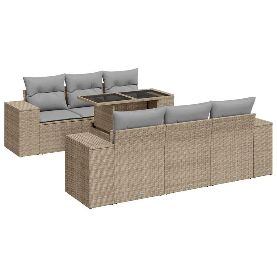 Salon de jardin avec coussins 7 pcs beige résine tressée - 2