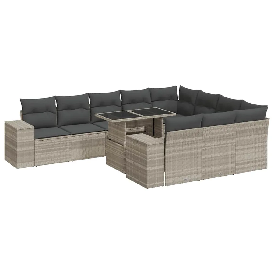 Salon de jardin 11 pcs avec coussins gris clair résine tressée - 2