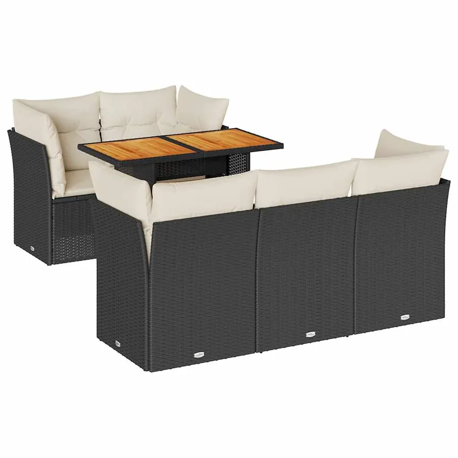 Salon de jardin 6 pcs avec coussins noir résine tressée - 2