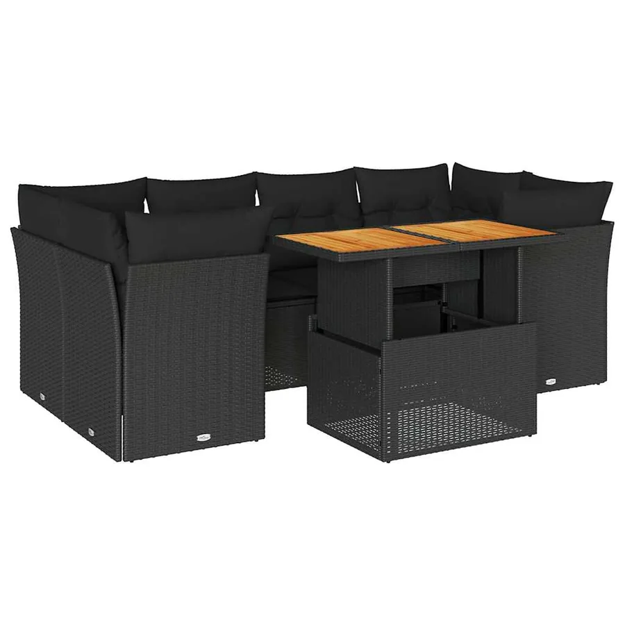 Salon de jardin 7 pcs avec coussins noir résine tressée 62 x 62 x 69 cm - 69,6 kg - 2