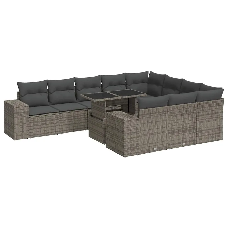 Salon de jardin 11 pcs avec coussins gris résine tressée - 2