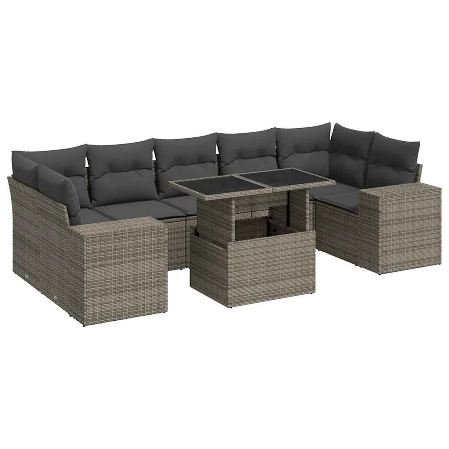 Salon de jardin 8 pcs avec coussins gris résine tressée - 2