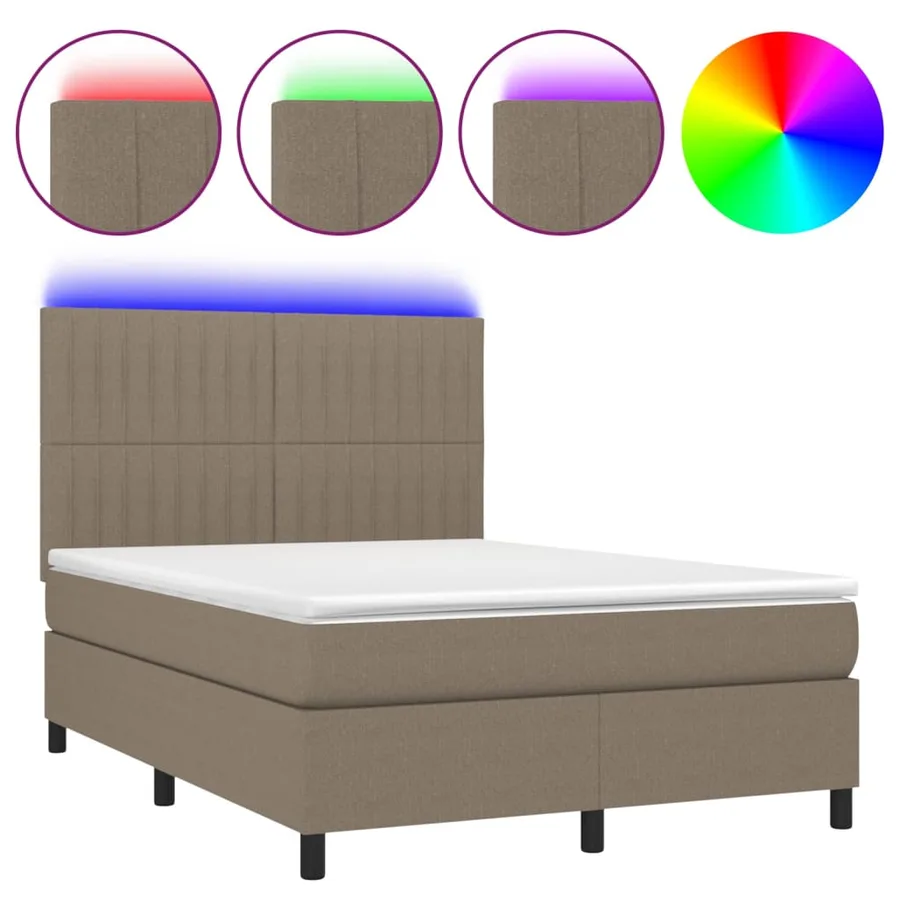Sommier à lattes de lit et matelas et LED Taupe 140x200cm Tissu - 2