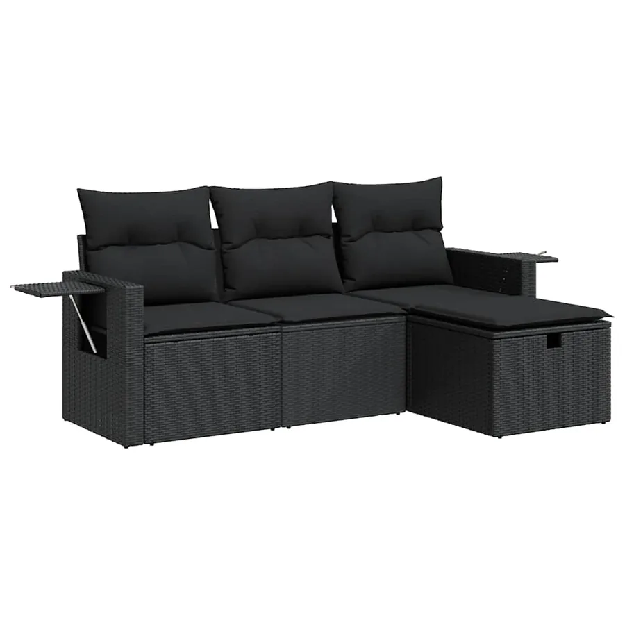 Salon de jardin 4 pcs avec coussins noir résine tressée - 2