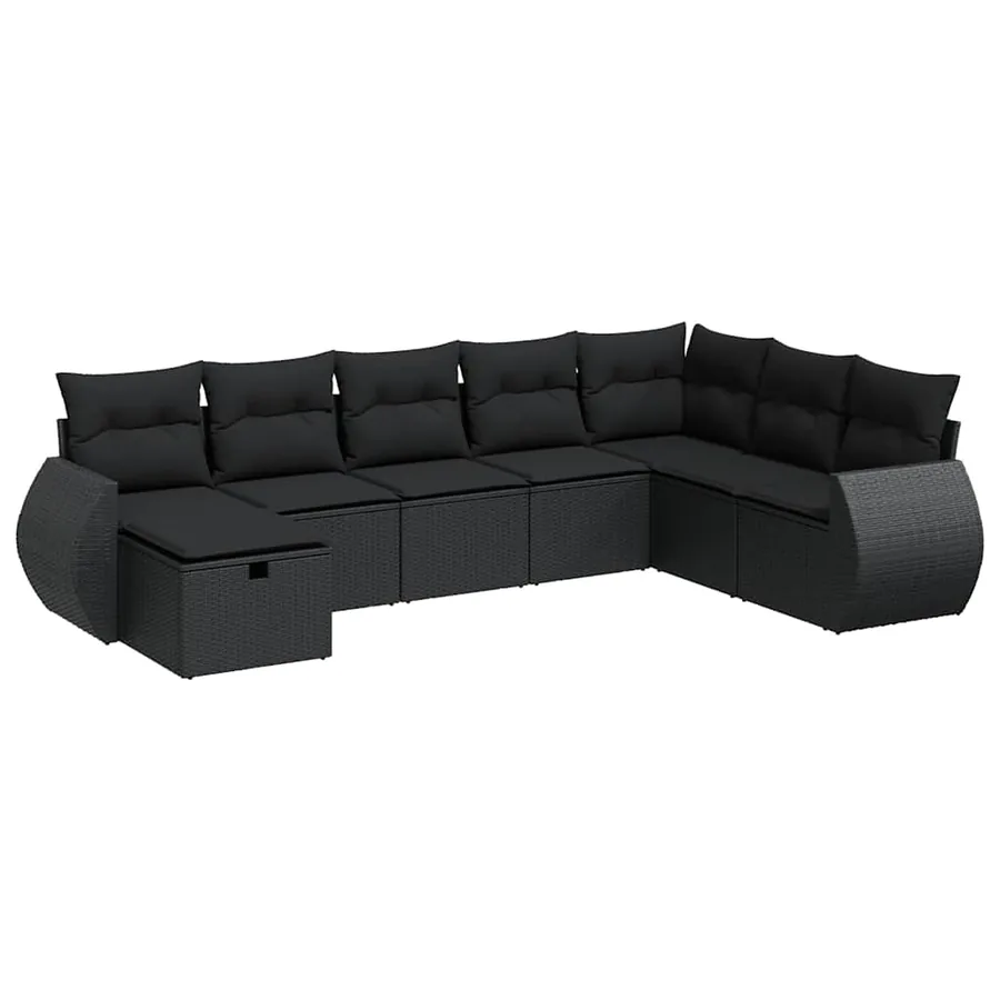 Salon de jardin 8 pcs avec coussins noir résine tressée - 2