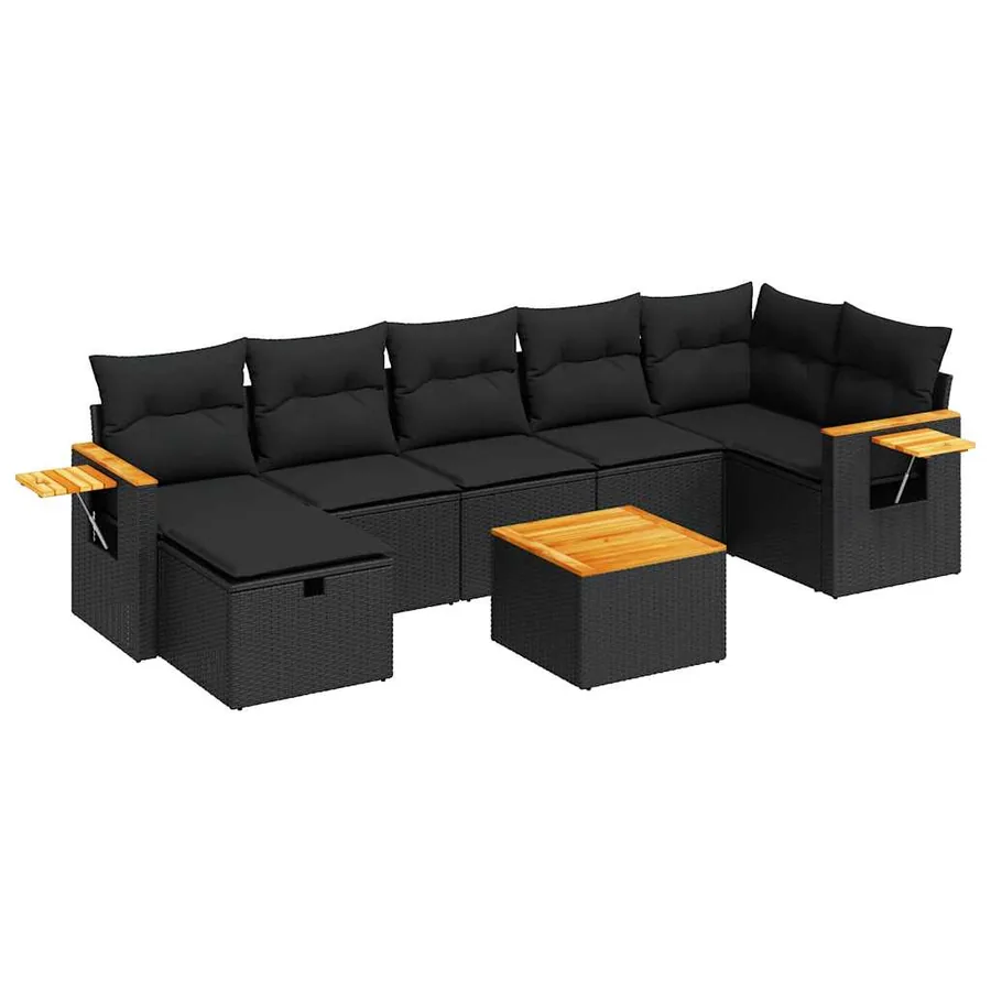 Salon de jardin 8 pcs avec coussins noir résine tressée - 2