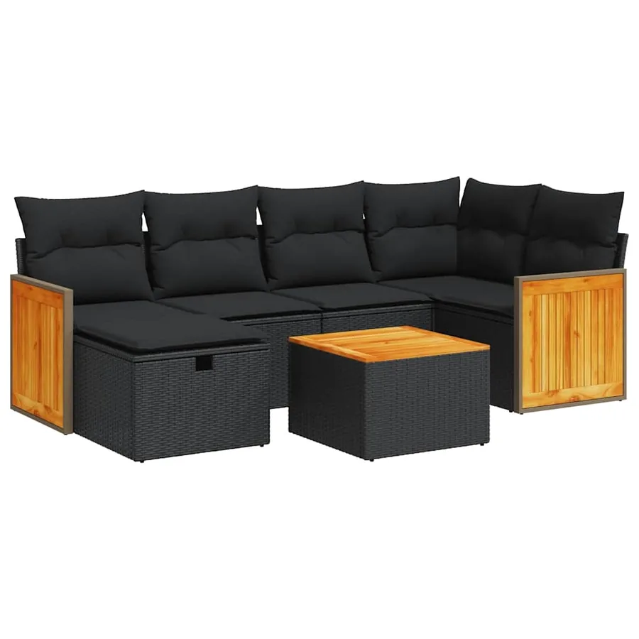 Salon de jardin 7 pcs avec coussins noir résine tressée 55 x 62 x 69 cm - 61,0 kg - 2