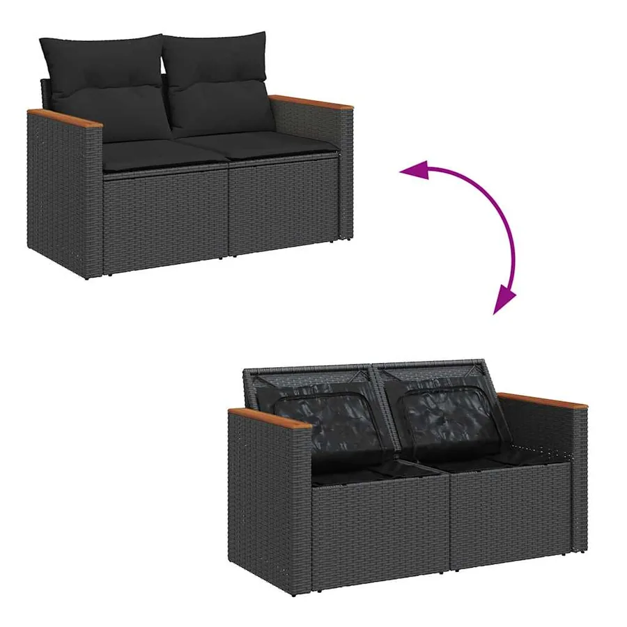 Salon de jardin 4 pcs avec coussins noir résine tressée - 7