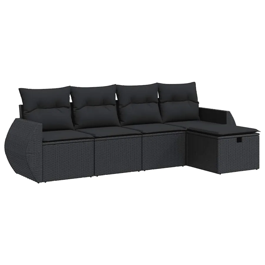 Salon de jardin 5 pcs avec coussins noir résine tressée - 2