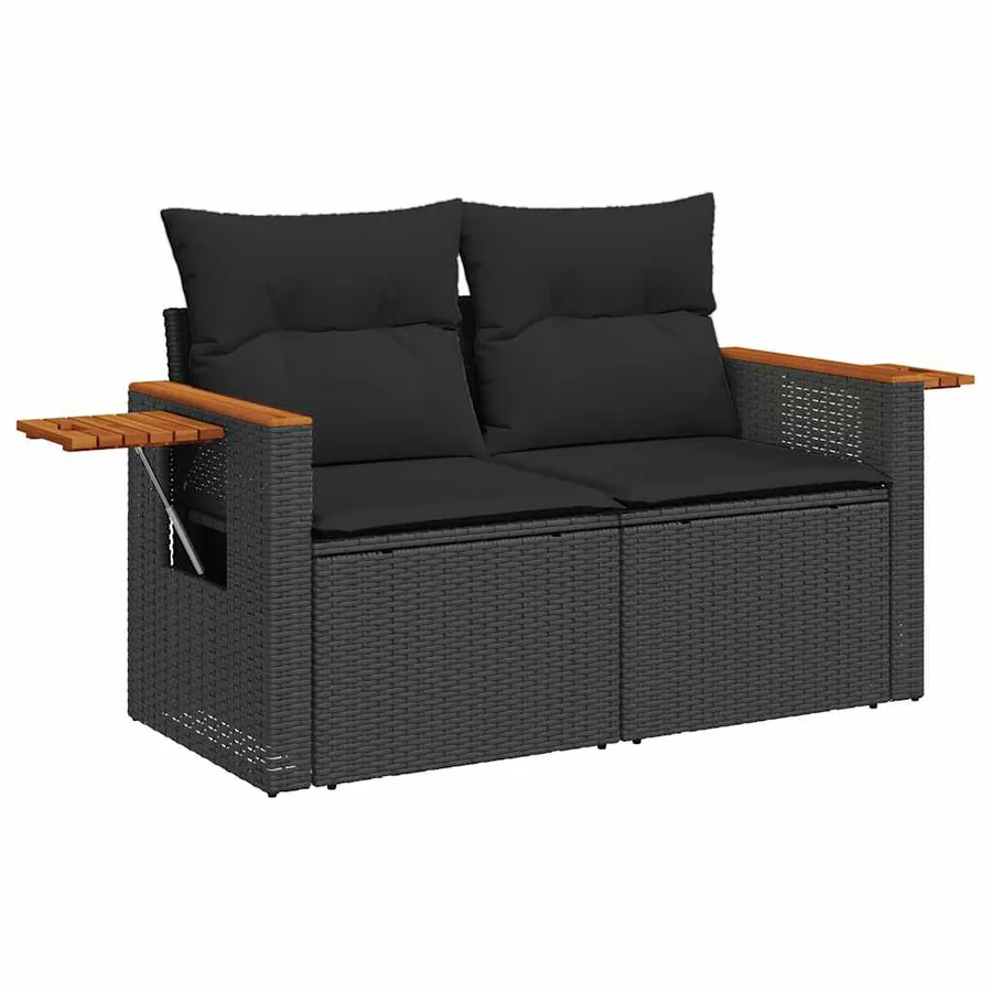 Salon de jardin 6 pcs avec coussins noir résine tressée - 3