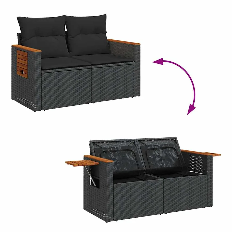 Salon de jardin 6 pcs avec coussins noir résine tressée - 7