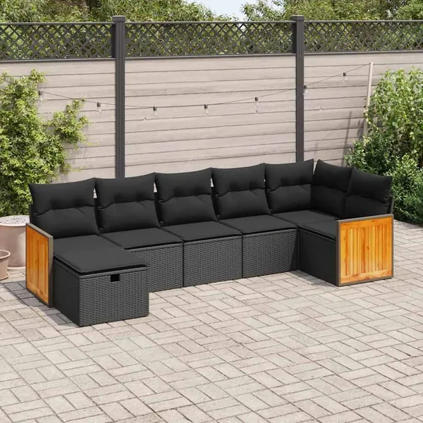 Salon de jardin 7 pcs avec coussins noir résine tressée 55 x 62 x 69 cm - 61,2 kg