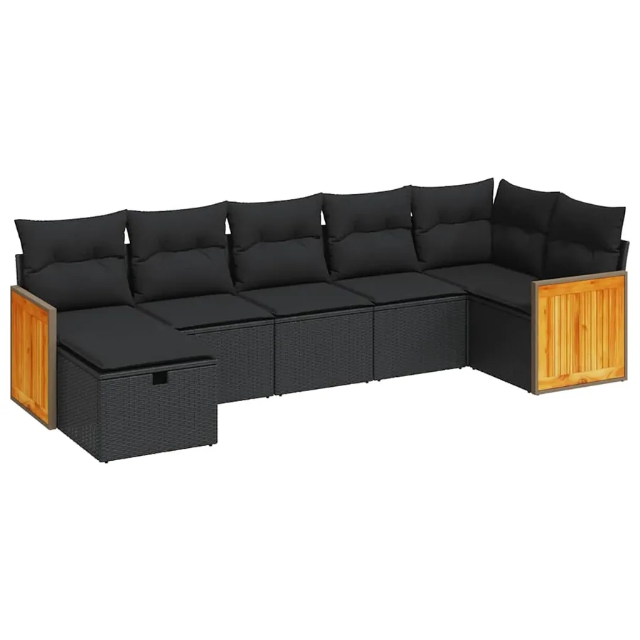 Salon de jardin 7 pcs avec coussins noir résine tressée 55 x 62 x 69 cm - 61,2 kg - 2