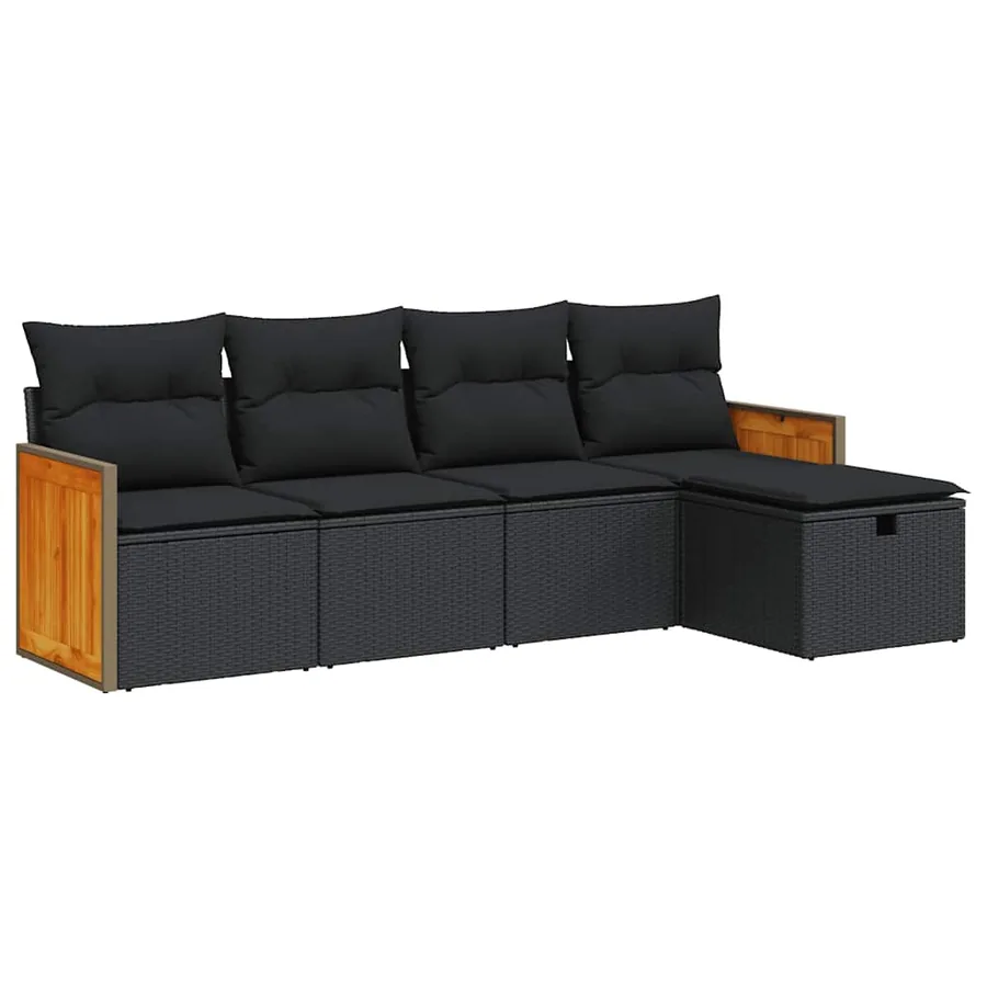 Salon de jardin 5 pcs avec coussins noir résine tressée - 2