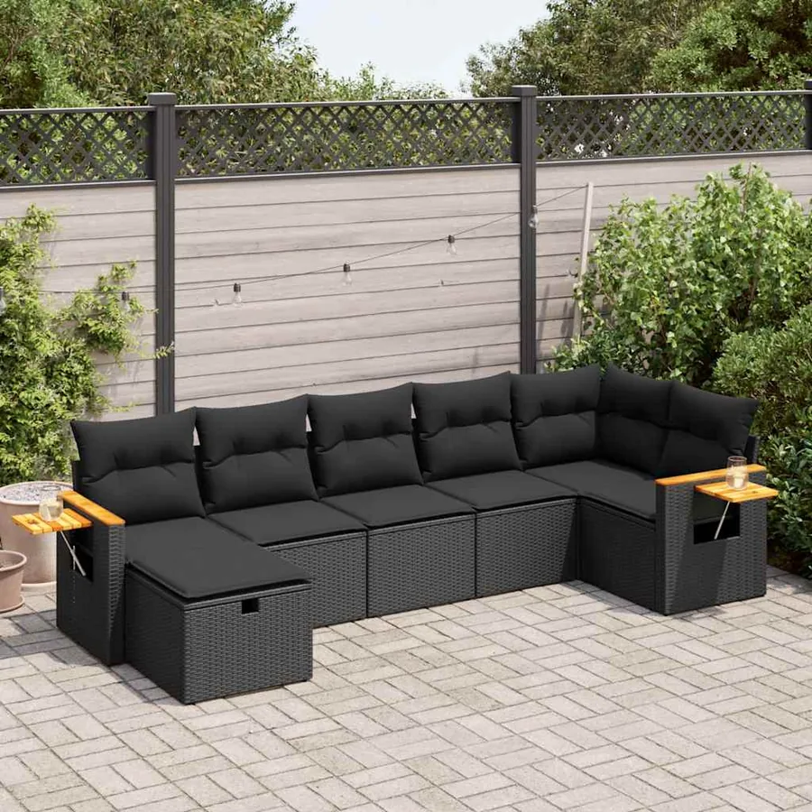 Salon de jardin 7 pcs avec coussins noir résine tressée 55 x 62 x 69 cm - 61,0 kg