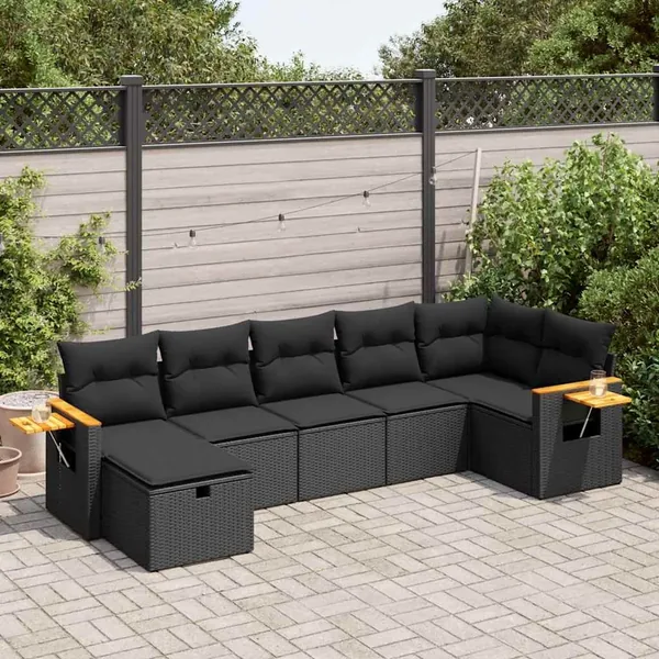 Salon de jardin 7 pcs avec coussins noir résine tressée 55 x 62 x 69 cm - 61,0 kg