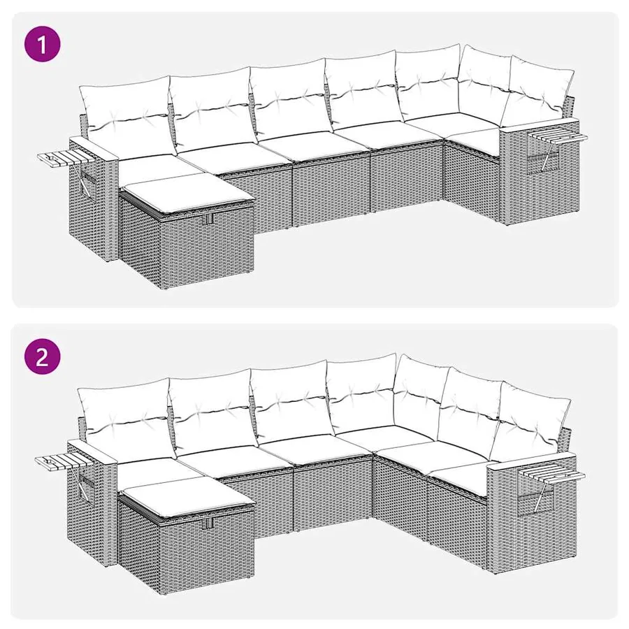 Salon de jardin 7 pcs avec coussins noir résine tressée 55 x 62 x 69 cm - 61,0 kg - 12
