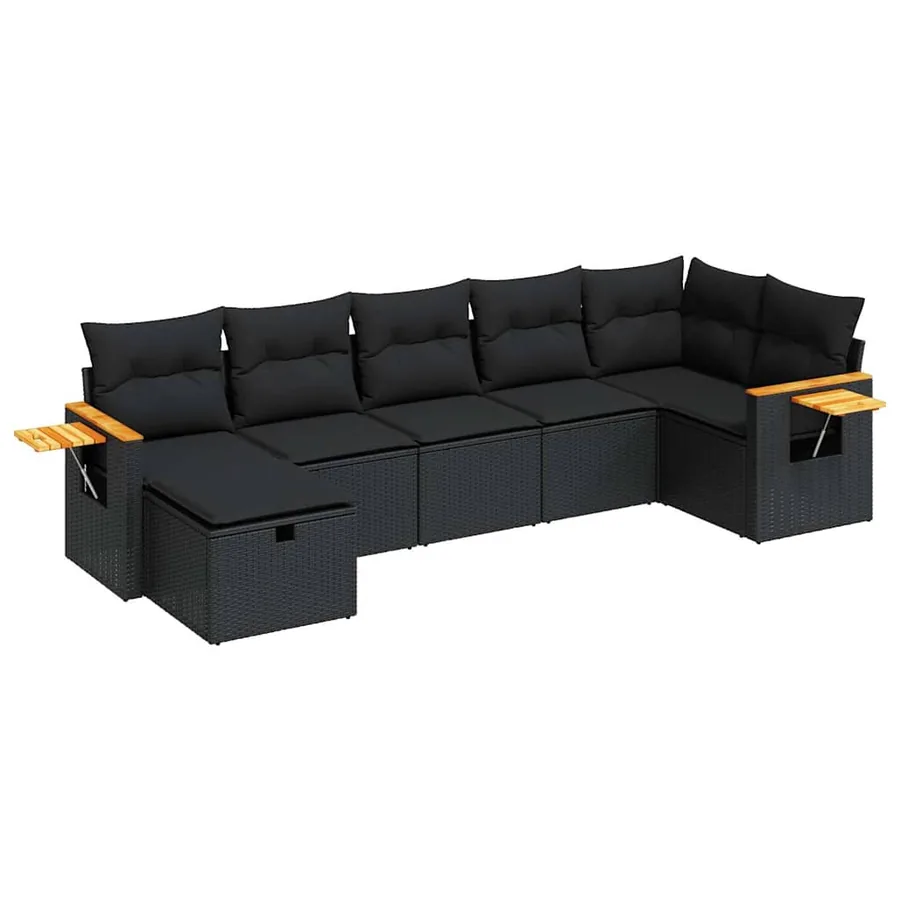 Salon de jardin 7 pcs avec coussins noir résine tressée 55 x 62 x 69 cm - 61,0 kg - 2