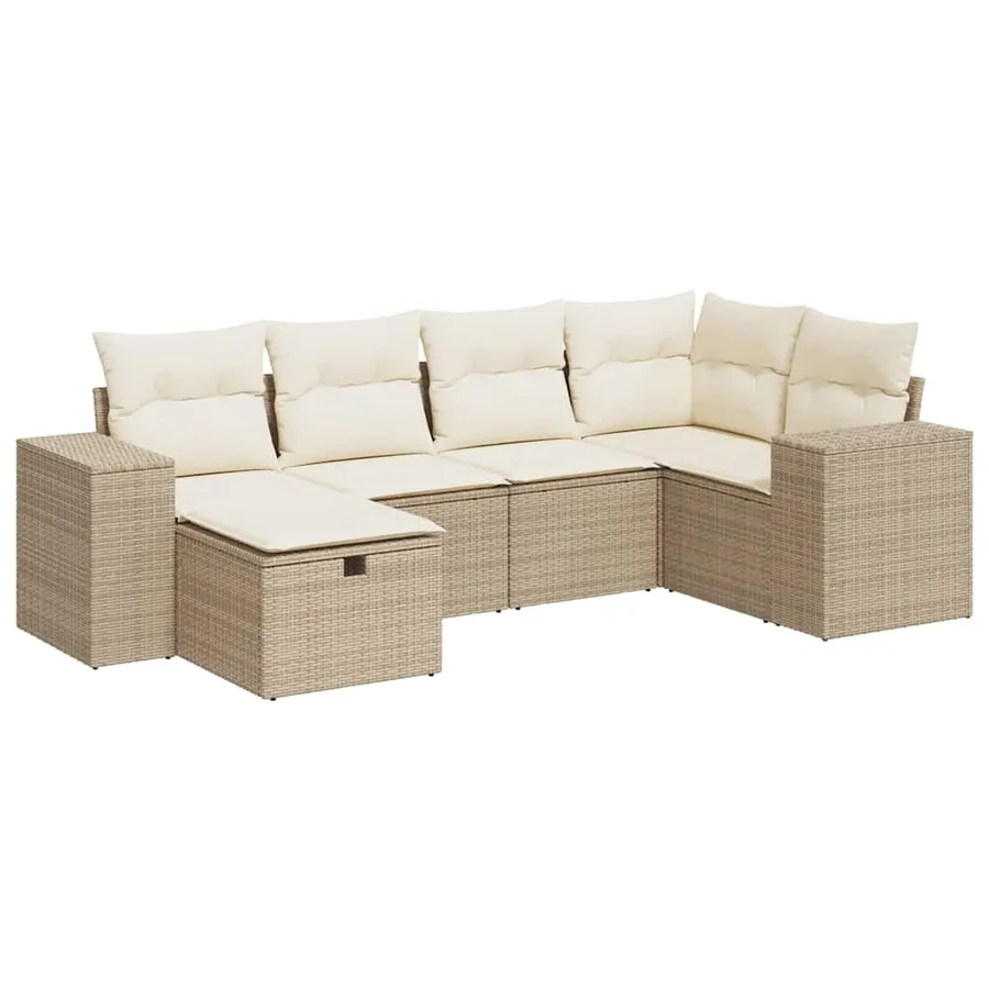 Salon de jardin avec coussins 6 pcs beige résine tressée - 2
