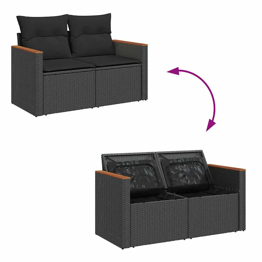 Salon de jardin 6 pcs avec coussins noir résine tressée - 6
