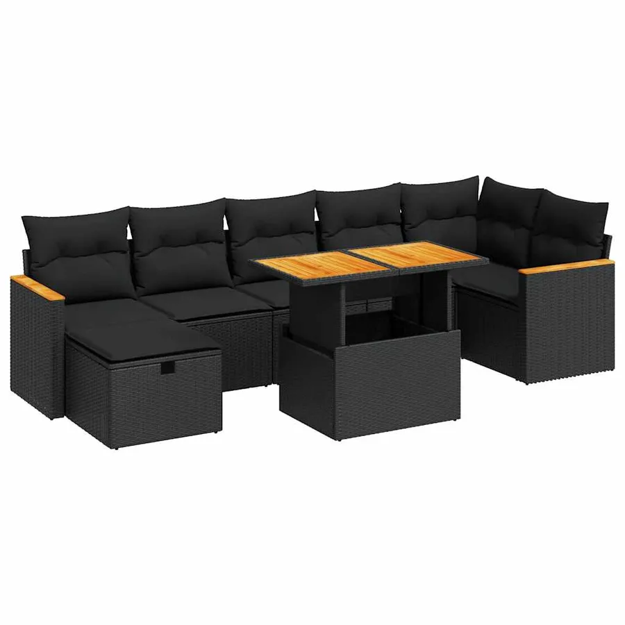 Salon de jardin 5 pcs avec coussins noir résine tressée - 2