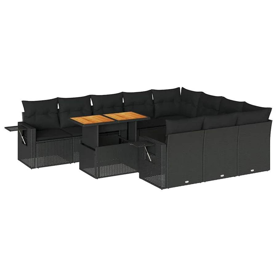 Salon de jardin 11 pcs avec coussins noir résine tressée - 2