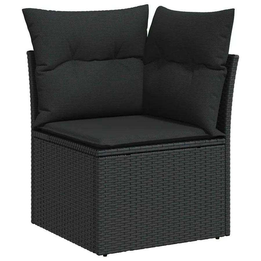 Salon de jardin 11 pcs avec coussins noir résine tressée - 6