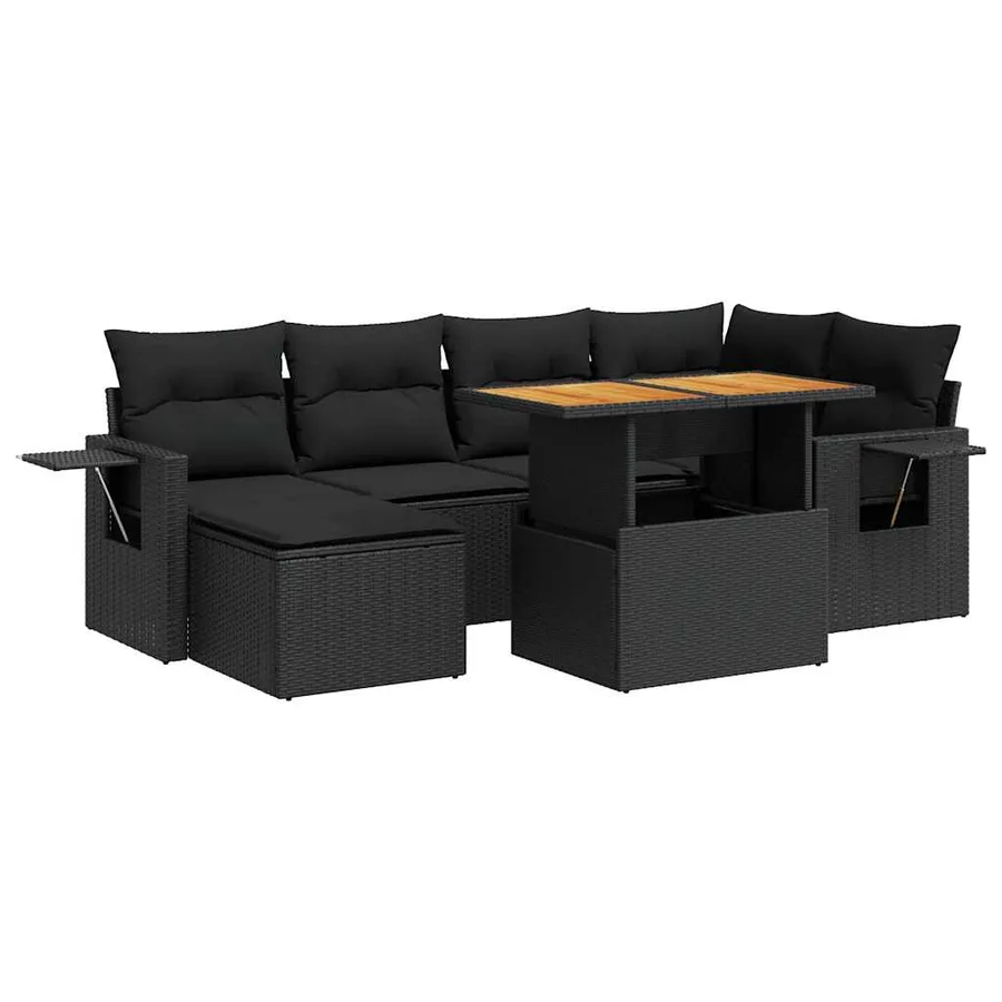 Salon de jardin 7 pcs avec coussins noir résine tressée 62 x 62 x 69 cm - 65,0 kg - 2