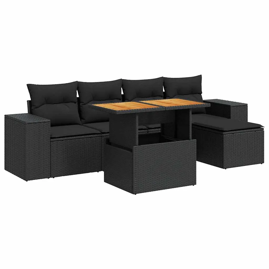 Salon de jardin 6 pcs avec coussins noir résine tressée - 2