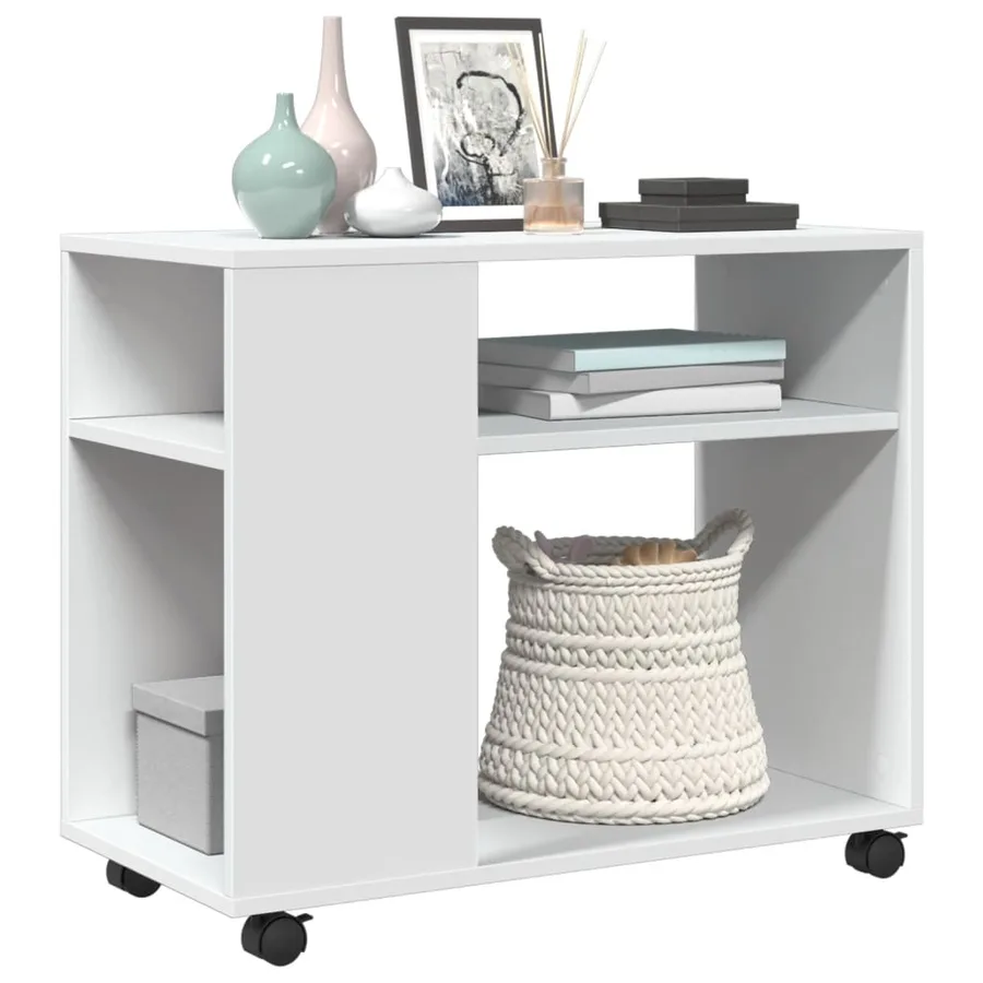 Table d'appoint avec roues blanc 70x35x60 cm bois d'ingénierie - 4