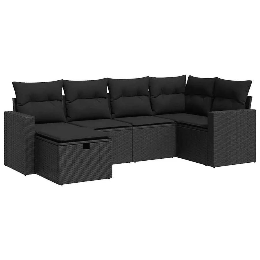 Salon de jardin 6 pcs avec coussins noir résine tressée - 2